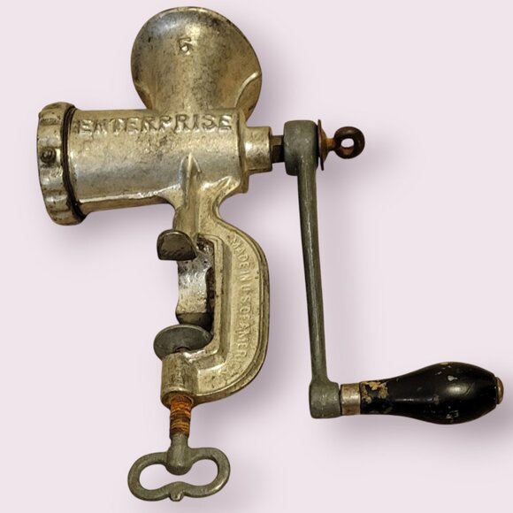 Vintage Antique Enterprise No #5 Tinned Cast Iron Meat Grinder Made in USA - Picture 1 of 11